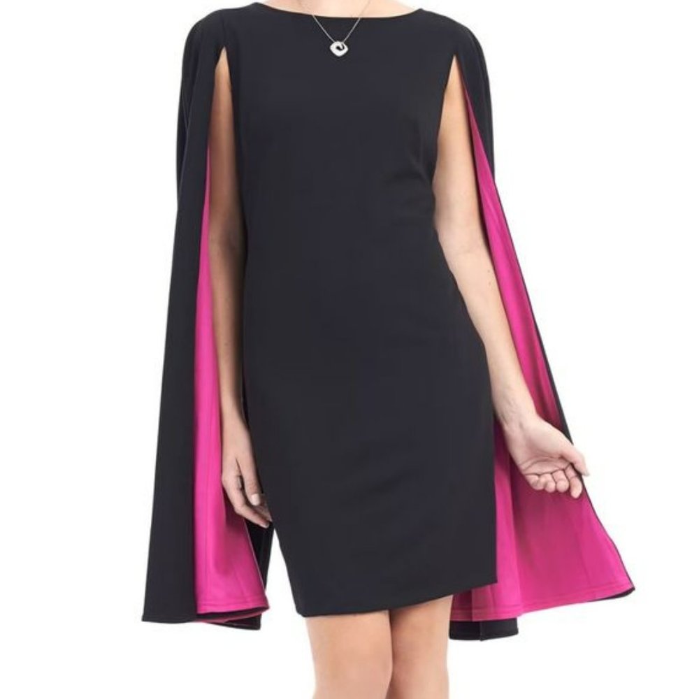 Adrianna Papell Black Dress with Pink Cape